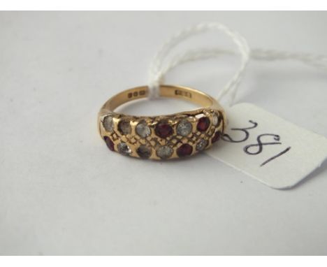 Ruby and diamond set ring in 18ct - size I - 3.4gms