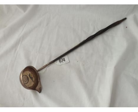 Georgian toddy ladle inset with a shilling 1758 - whalebone handle