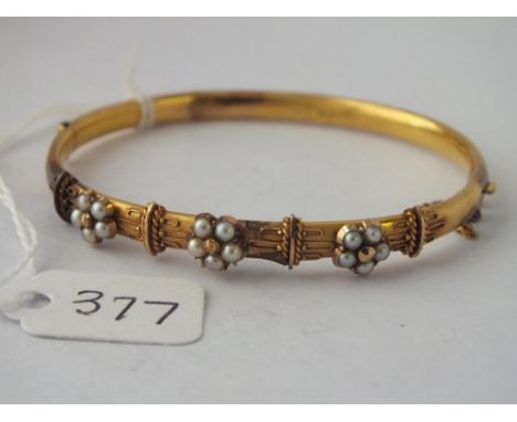 VICTORIAN PEARL SET BANGLE IN 15CT GOLD - 8.4GMS 