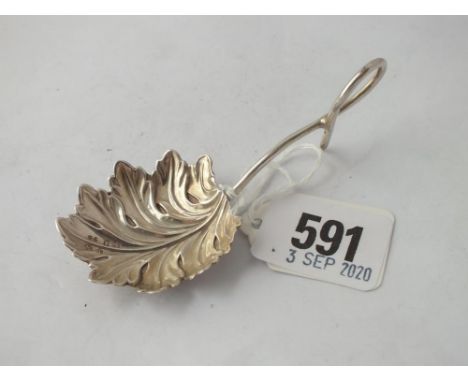 Unusual Georgian caddy spoon with leaf bowl and loop trellis handle. B'ham 1821 by T B