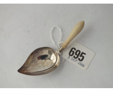 George III caddy spoon with leaf bowl and ivory handle - B'ham 1805 by WP