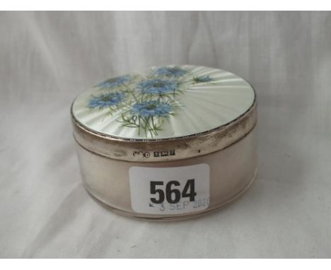 Attractive enamel decorated jar with glass body - 3.25"DIA - B'ham 1958