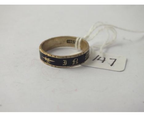 Metal and enamel mourning ring - size S 