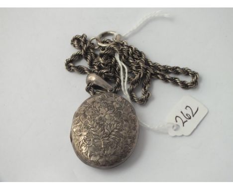 Silver oval locket on chain