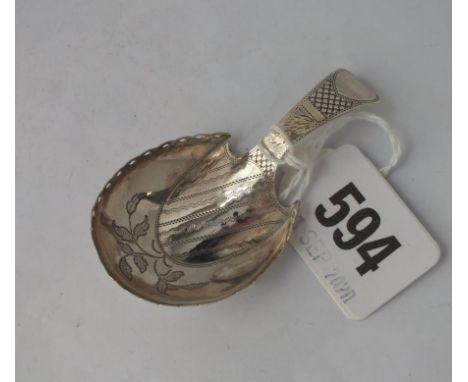 George III hoof shaped caddy spoon with pierced rim - B'ham 1809