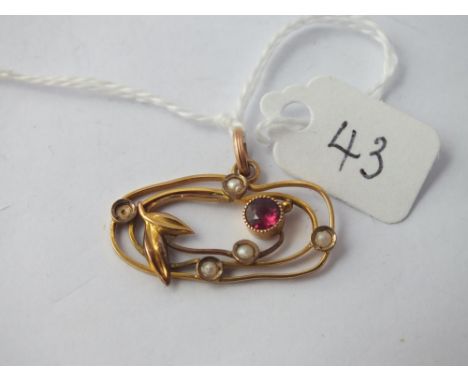 Art nouveau almandine garnet and pearl pendant