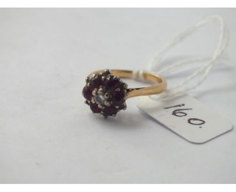 Ruby and diamond cluster ring set in 9ct - size L - 3.8gms