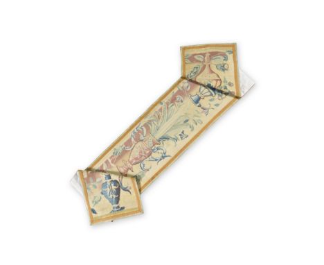 A tapestry borderCirca 1550, Southern NetherlandsDesigned with four vases of different botanical specimens, on yellow and rus