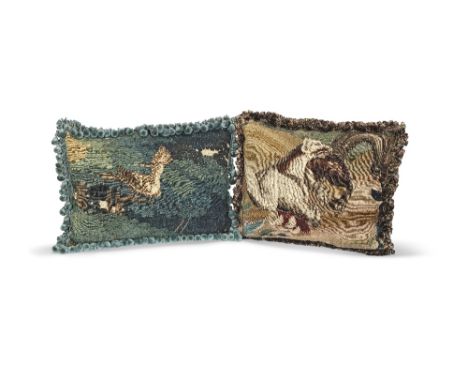 A tapestry cushion17th century, BrusselsDesigned with a pine marten and a bird together, velvet backed, together with a late 