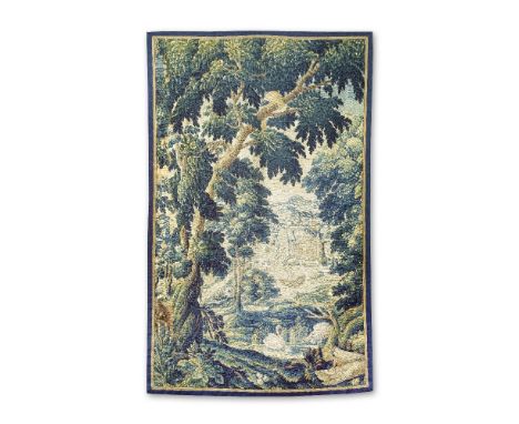 A Flemish verdure tapestry panelLate 17th centuryDesigned with a central fruiting tree with perched golden parrot, two swans 