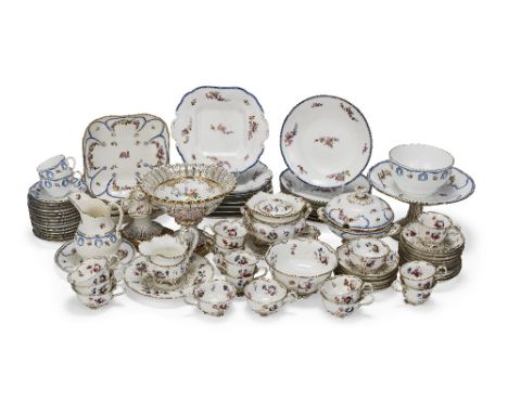An English porcelain part-dessert serviceIn the Sevres 'feuille-de-choux'-style, painted with flowers within blue borders com