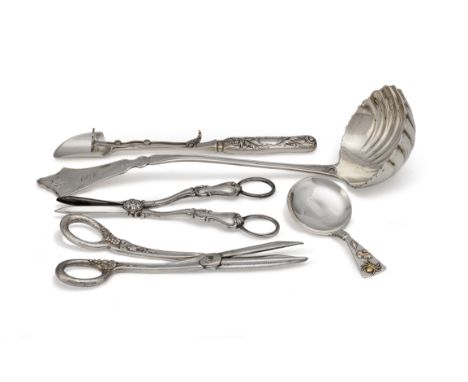 A Tiffany silver cheese scoop, together with a selection of American silver serving articlesTiffany &amp; Co., New York, circ