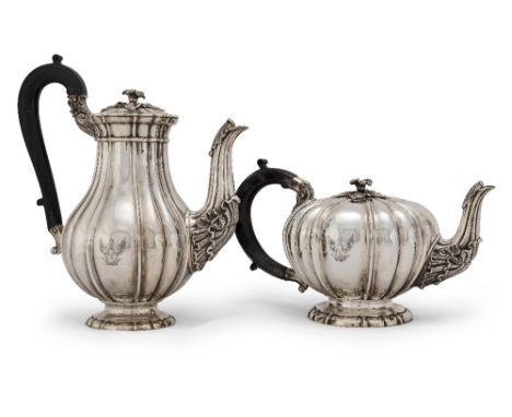 A French silver coffee pot and matching teapotJean Baptiste Claude Odiot, Paris 1819-1838, stamped Paris 1st standard plus Mo