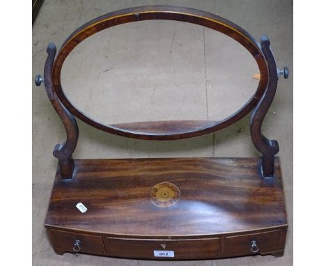 A Georgian mahogany toilet swing dressing table mirror, base fitted with 3 drawers, on bracket feet, W46cm