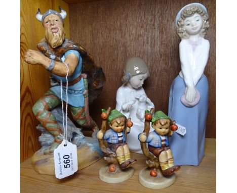 2 NAO figures, 2 Hummel boys, and a Royal Doulton viking, HN2375