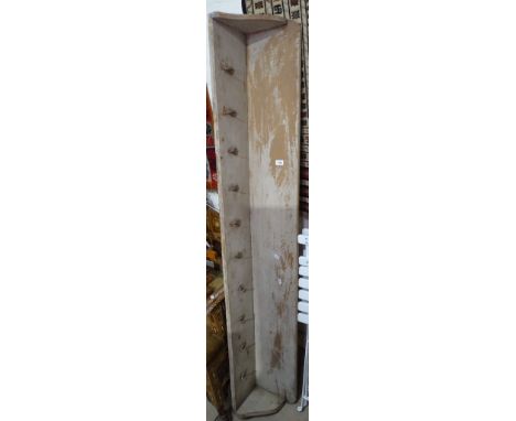 A French painted pine hanging hat / coat shelf, L180cm