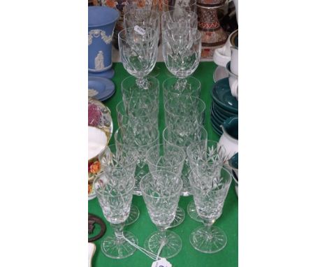 6 crystal red wine goblets, and other glassware
