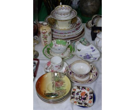 An early 19th century Coalport dish, cabinet cups and saucers etc
