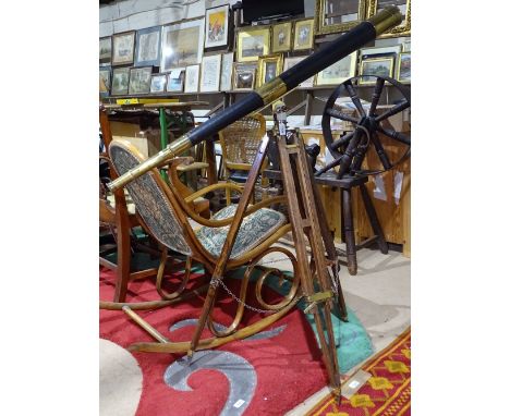 A Victorian brass and leather covered 2-drawer telescope by W Ottway &amp; Company Ltd London, overall length 126cm, on a Vic