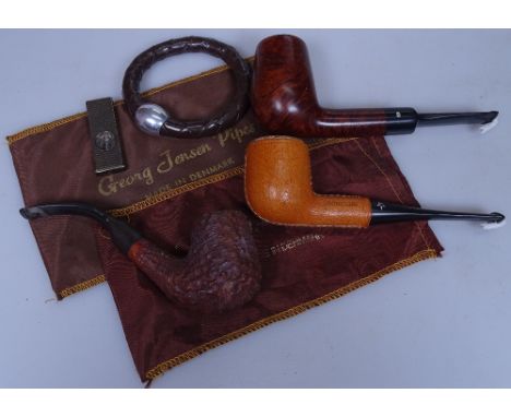 Georg Jensen, White Star and City Club pipes, a woven leather bangle, and a silver cigar cutter