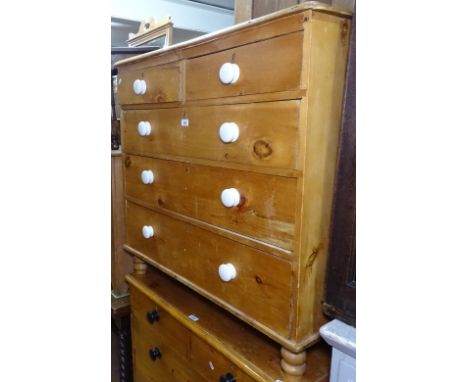 A Victorian pine 5-drawer chest with ceramic handles, on bun feet, W96cm