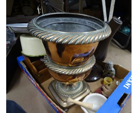 Kitchen scale, a large copper pot, an angle poise lamp etc