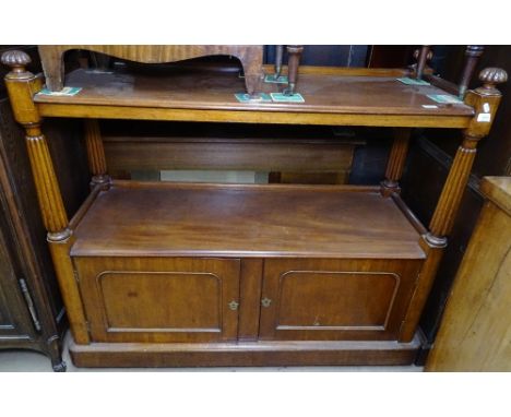 A Victorian mahogany buffet, with fluted columns and cupboards to the base, W132cm