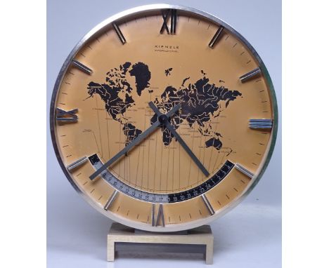 A Kienzle International multi-timezone retro mantel clock, in stainless steel case, height 11.5"