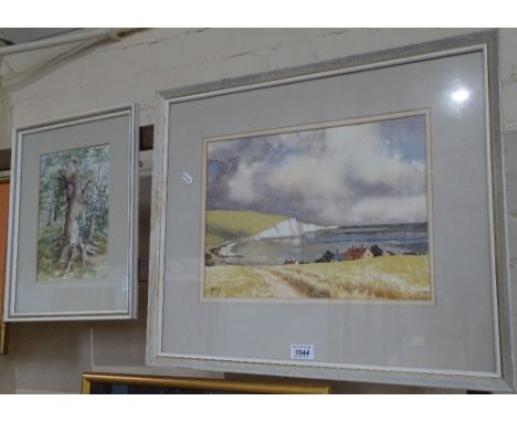 R Campbell-Smith, watercolour, the Seven Sisters, and Audrey Shanks, watercolour, "blasted tree"
