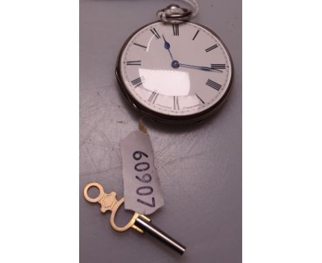 A French engine turned silver open-face key-wind fob watch by Stauffer &amp; Defonds, with key