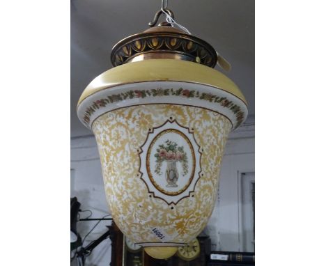 An Antique hanging glass lantern with floral panel decoration