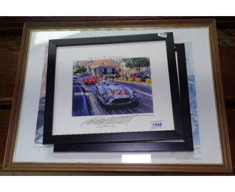 A pair of coloured racing prints, Monaco Grand Prix 1955, and the 7.22 Brescia signed in the mount, and limited edition print