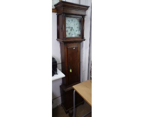 An 18th century 30-hour oak longcase clock, 28cm painted dial, 1 subsidiary dial, height 185cm