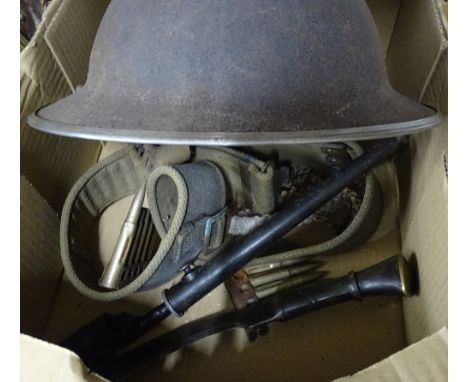 A cookery knife, and an Army helmet etc