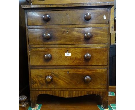 A Regency mahogany chest of small size, with 4 graduated short drawers and turned wood handles, on bracket feet, W61cm, H74cm