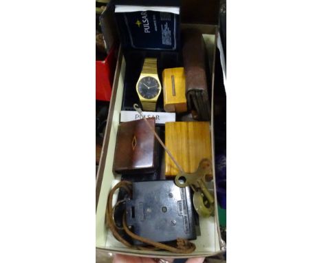 A military compass, a Hastings Mauchlineware box, a watch etc