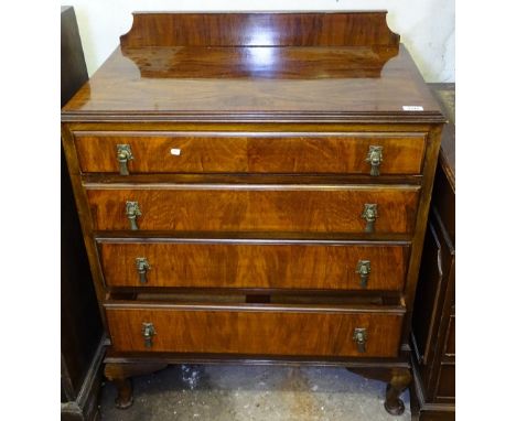 A 1930s walnut 4-drawer chest on bracket feet, W79cm