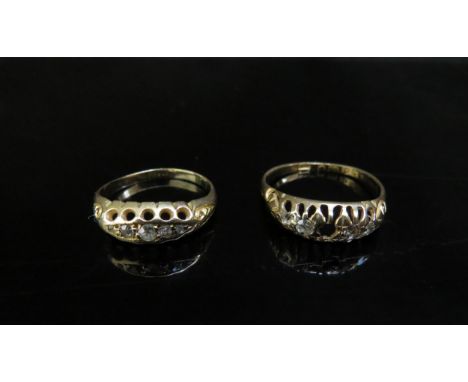 An 18ct gold ring set with diamonds, one stone missing and a similar example, unmarked, 3.8g 