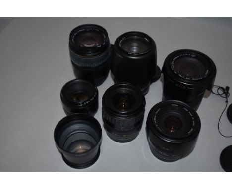 Six Canon lenses and a Teleconverter. Canon Zoom lens EF-S 55-250mm 1:4 -5,6 ISII, A Canon zoom lens EF24-85mm 1:3,5-4,5, a C