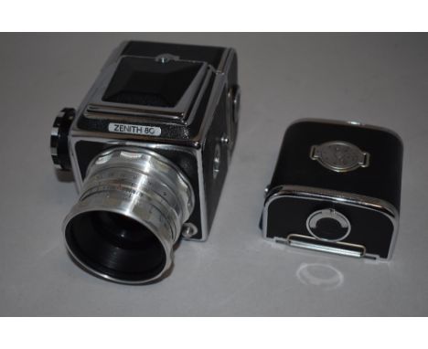A Zenith 80 medium format camera with leather case and includes filters