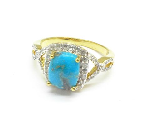 A silver gilt, turquoise and zircon ring, V