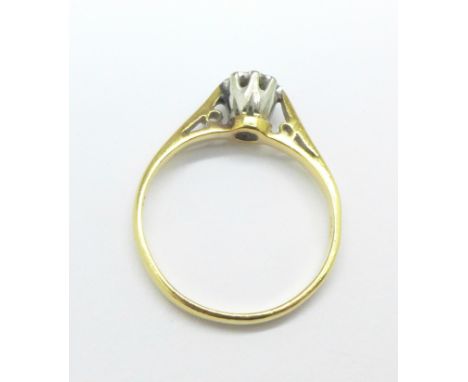 An 18ct gold and diamond ring, 2g, J