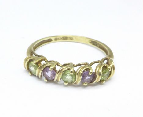 A 9ct gold, gem set ring, 1.8g, P