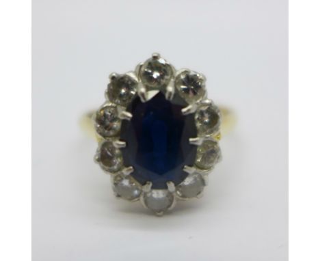 An 18ct gold, sapphire and diamond ring, 4g, M