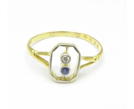 An 18ct gold, diamond and sapphire ring, 1.6g, O