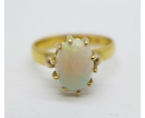 A Victorian 22ct gold and opal ring, opal a/f, 3.7g, M