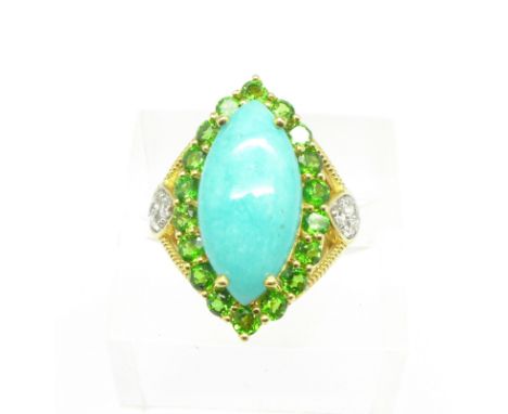 A silver gilt, amazonite, Russian diopside and zircon cocktail ring, L