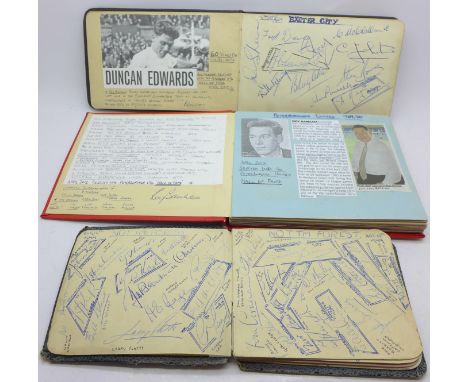 Three football autograph books;- mid 20th Century teams including West Ham, Newcastle, Jackie Milburn, Liverpool, Billy Lidde