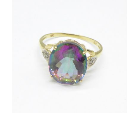 A 9ct gold, mystic topaz and diamond ring, 2.2g, O