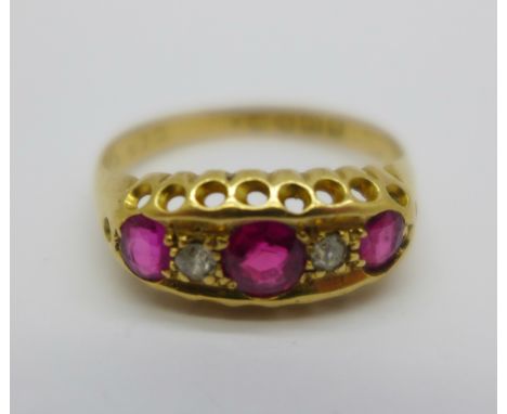 An 18ct gold, ruby and diamond ring, Chester 1915, 2.7g, O